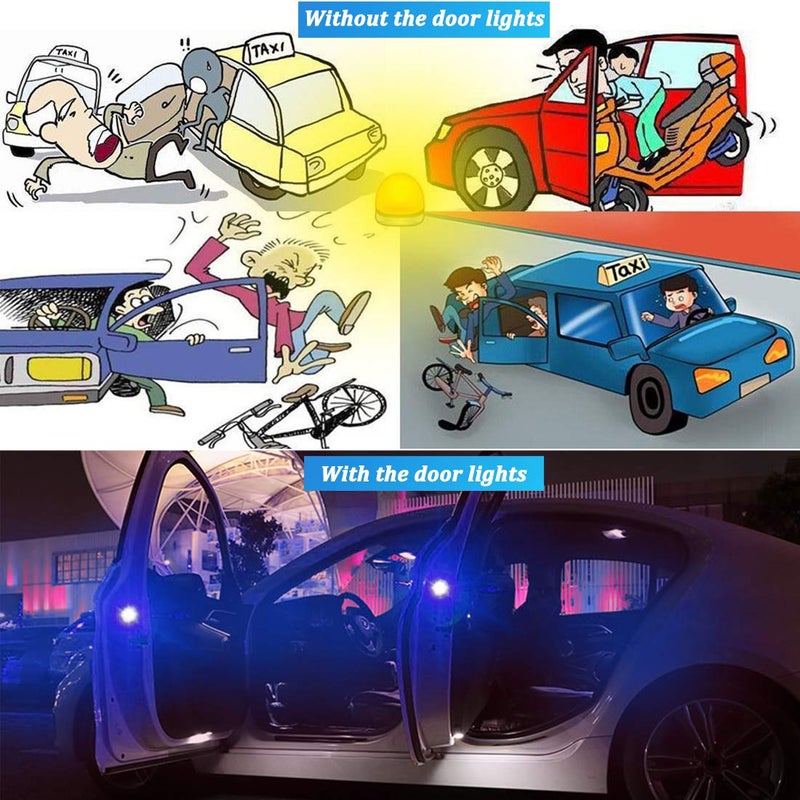 Botepon 4PCS Universal Wireless Car Door LED Warning Light, Safety Light, Strobe Lights for Anti rear-end Collision (Blue) - Image 4